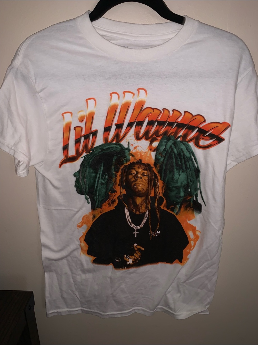 Short-Sleeve Graphic Tee in White with Orange & Green